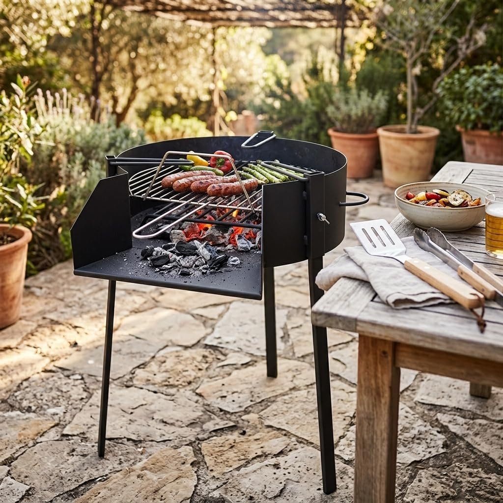 Barbacoa redonda de carbón El Zorro de 70 cm con soporte para paellera